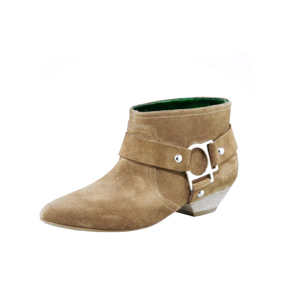 ANTHRO Belle Harness Ankle Suede Beige Moto Bootie